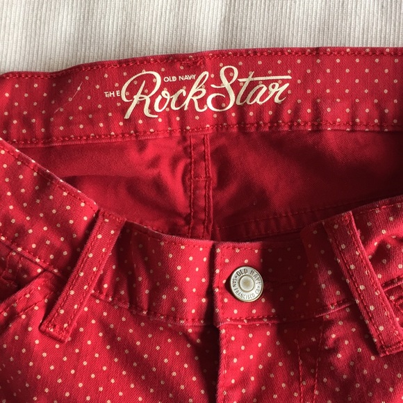 Old Navy Denim - Old Navy red polka dots Rock Star size 8 jeans